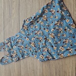 Tahari Blue Floral Cottagecore Corduroy Romper Dress 6